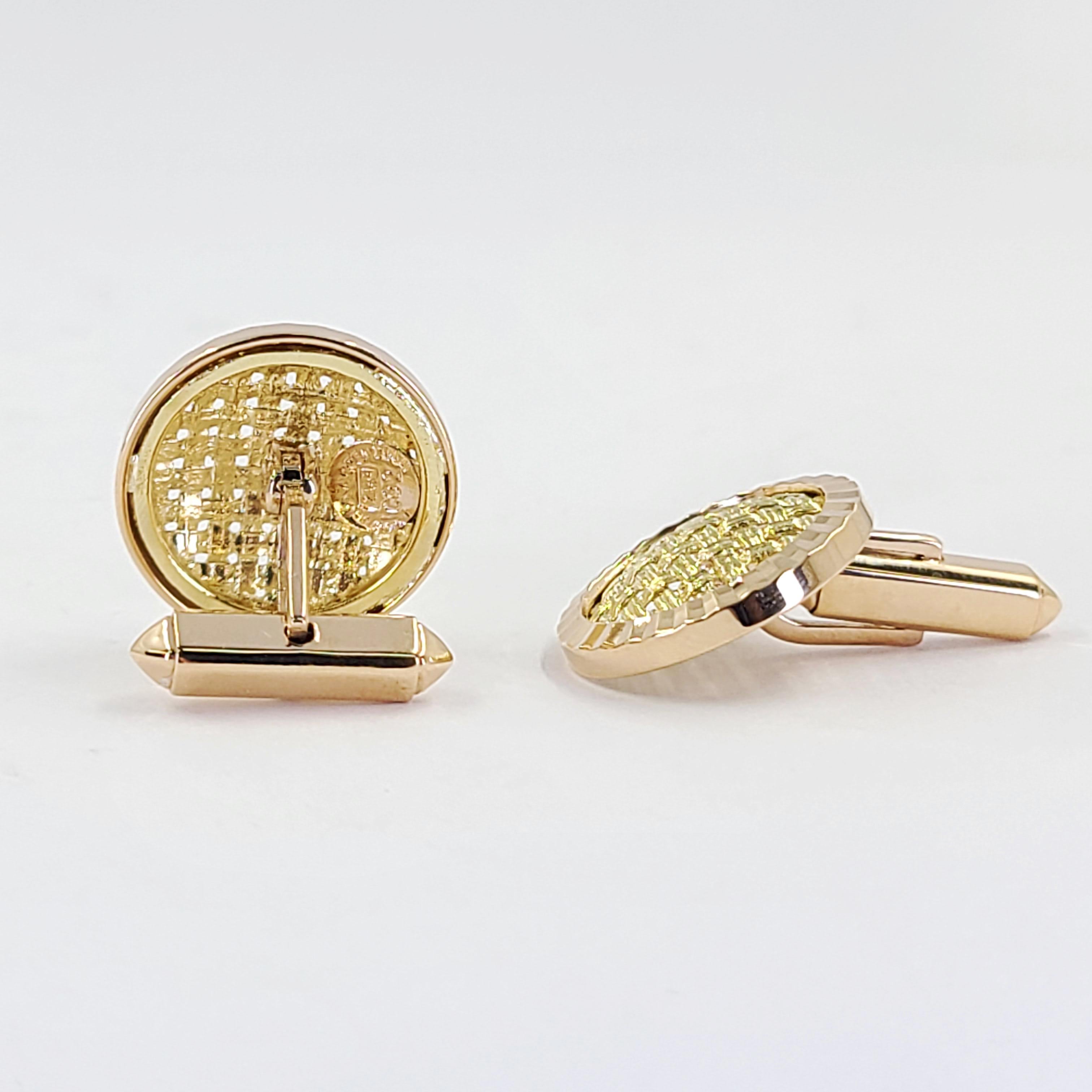 Yellow Gold Basketweave Cufflinks In Good Condition For Sale In Coral Gables, FL