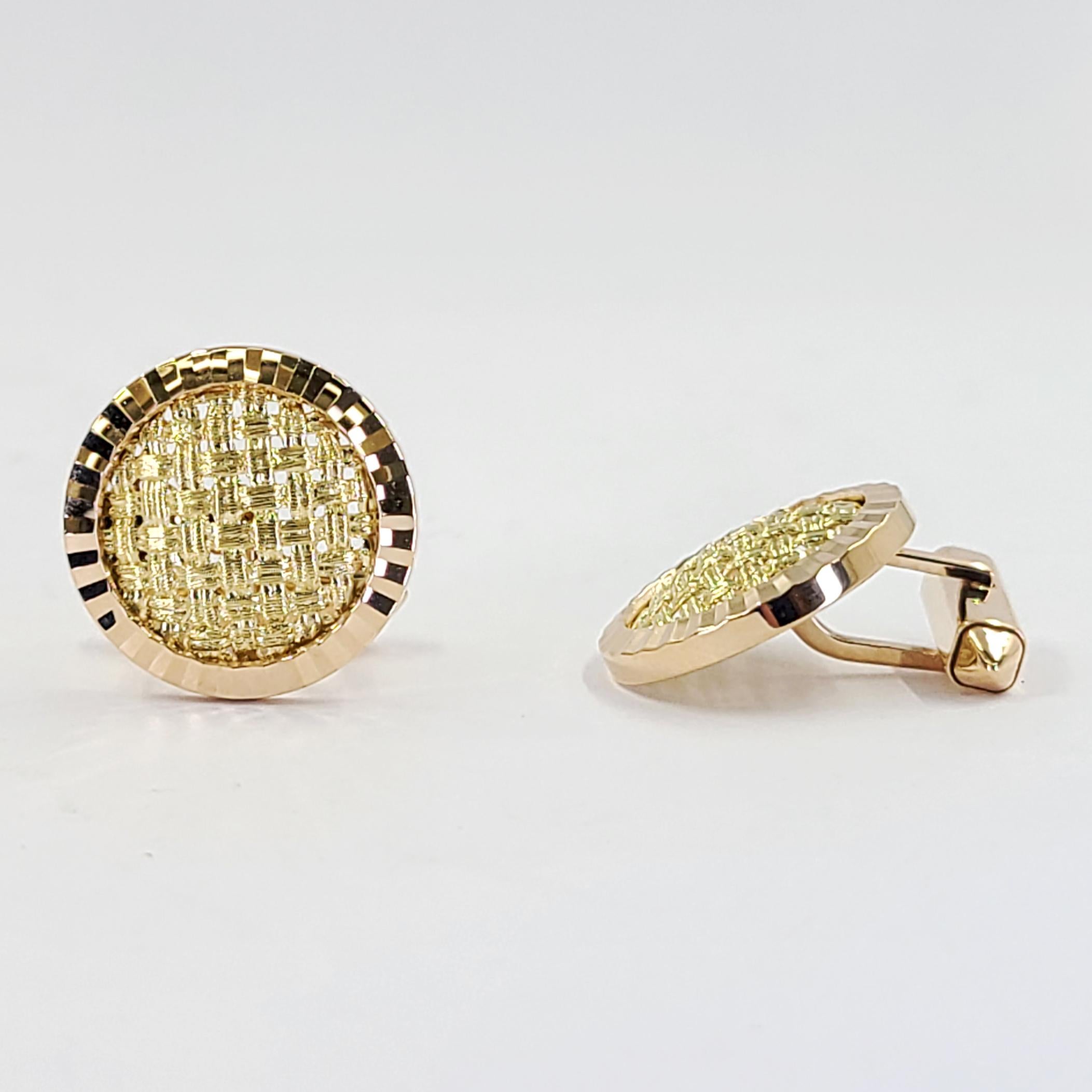 Men's Yellow Gold Basketweave Cufflinks For Sale