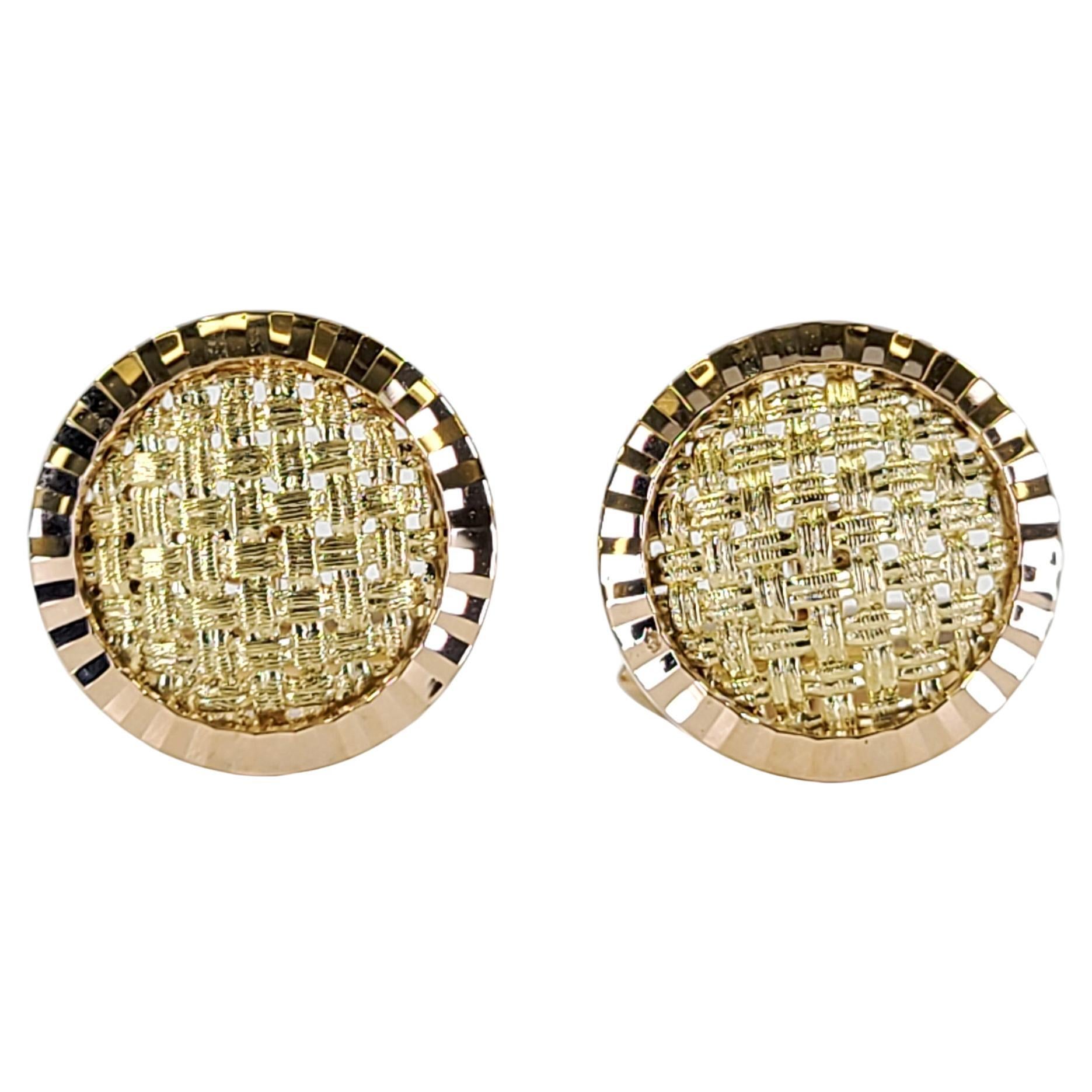 Yellow Gold Basketweave Cufflinks For Sale