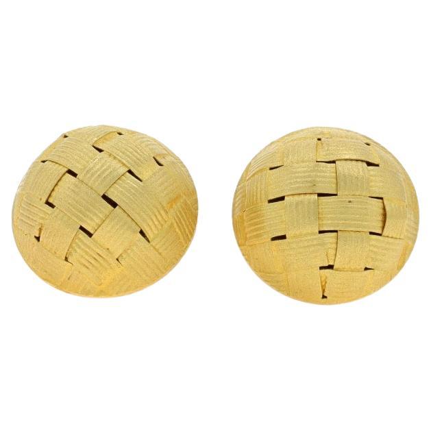 Yellow Gold Basketweave Large Dome Stud Earrings - 18k Pierced For Sale