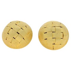 Yellow Gold Basketweave Large Dome Stud Earrings - 18k Pierced