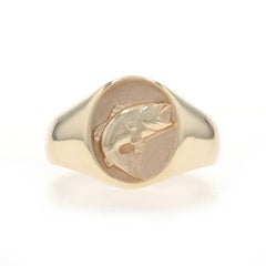 Yellow Gold Bass Signet Men's Ring - 10k Fishing