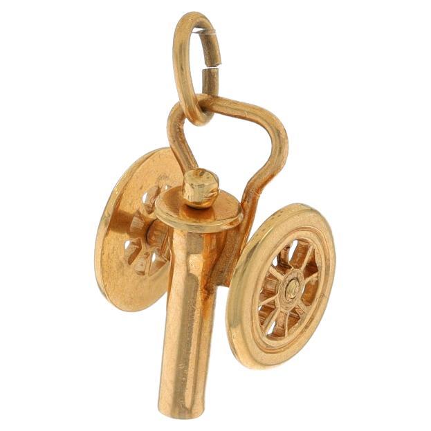 Yellow Gold Battlefield Cannon Charm - 14k Military Weapon Moves For Sale