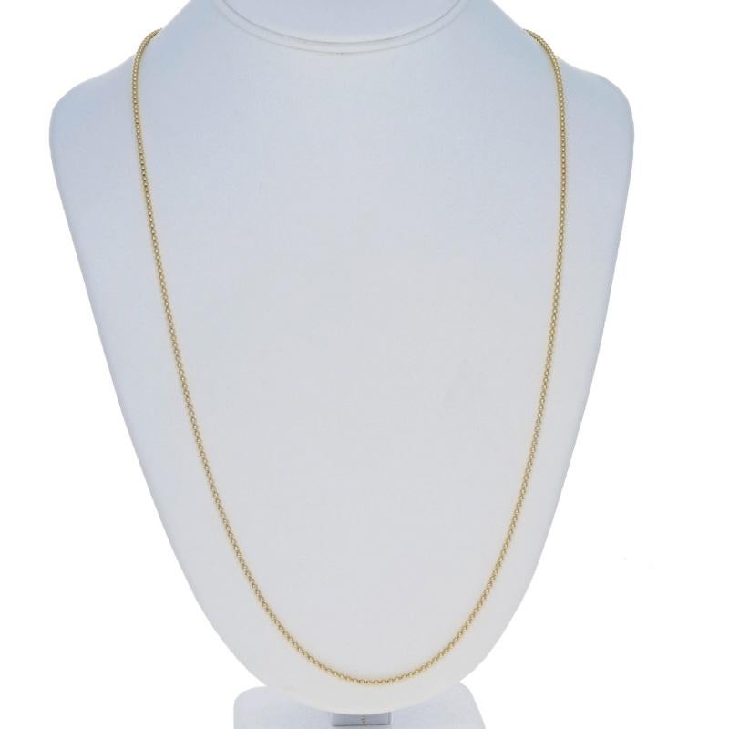 Contenuto del metallo: Oro giallo 14k

Stile: Catena
Stile della catena: Perlina
Tipo di chiusura: Chiusura con anello a molla

Misure

Lunghezza: 29 3/4