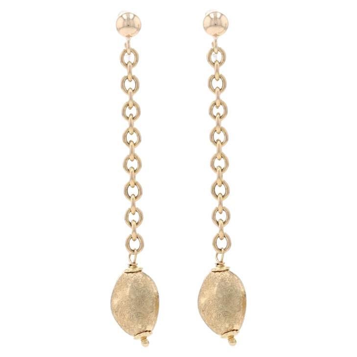 Yellow Gold Bead Dangle Earrings - 14k Cable Chain Pierced For Sale