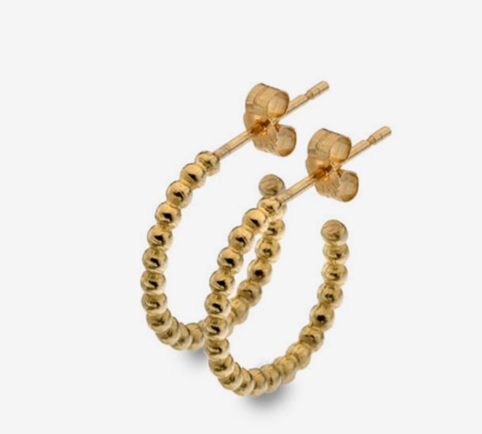 Yellow gold bead hoop earrings 