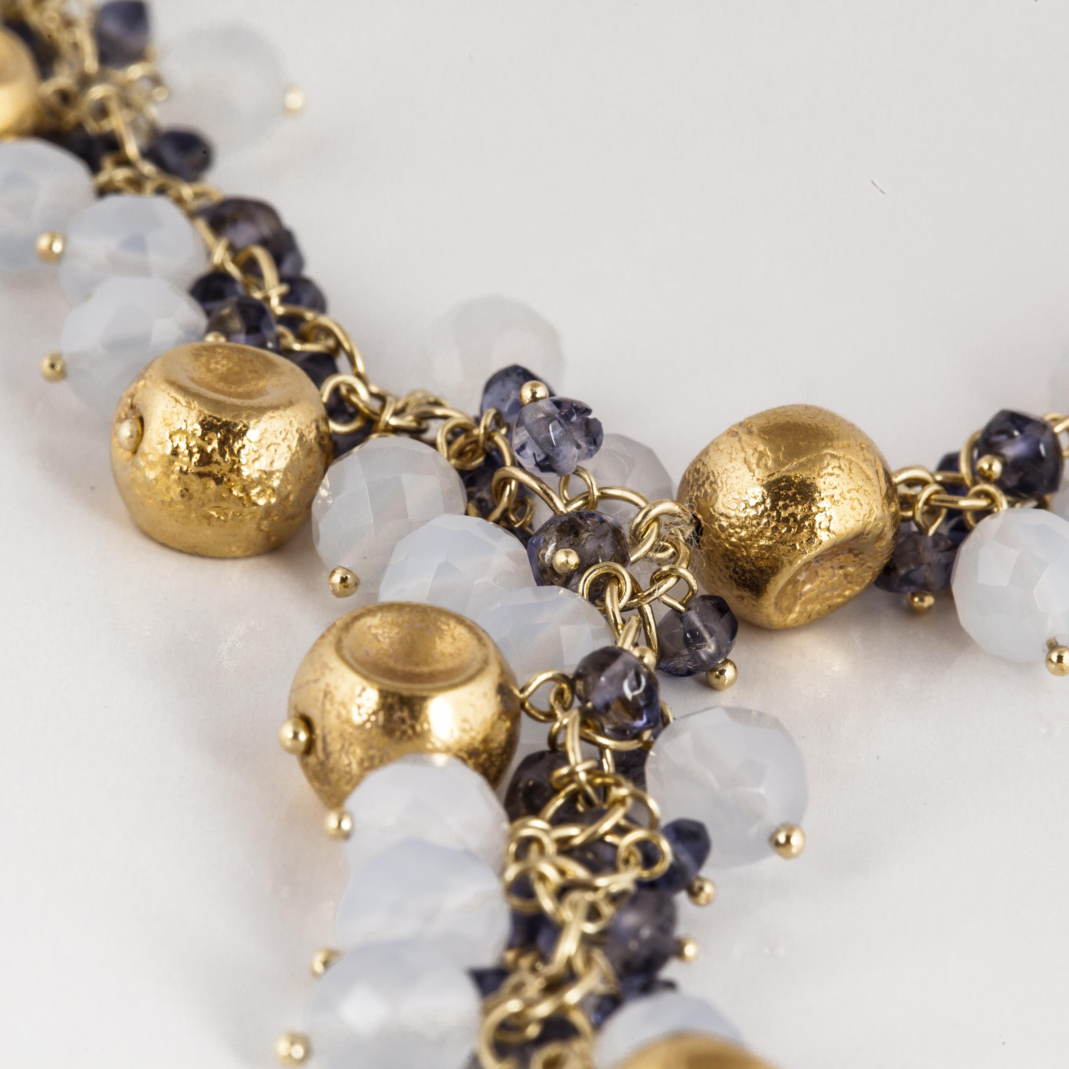  Sapphire and Moonstone Bead Lariat Style Necklace in 18K Gold 2