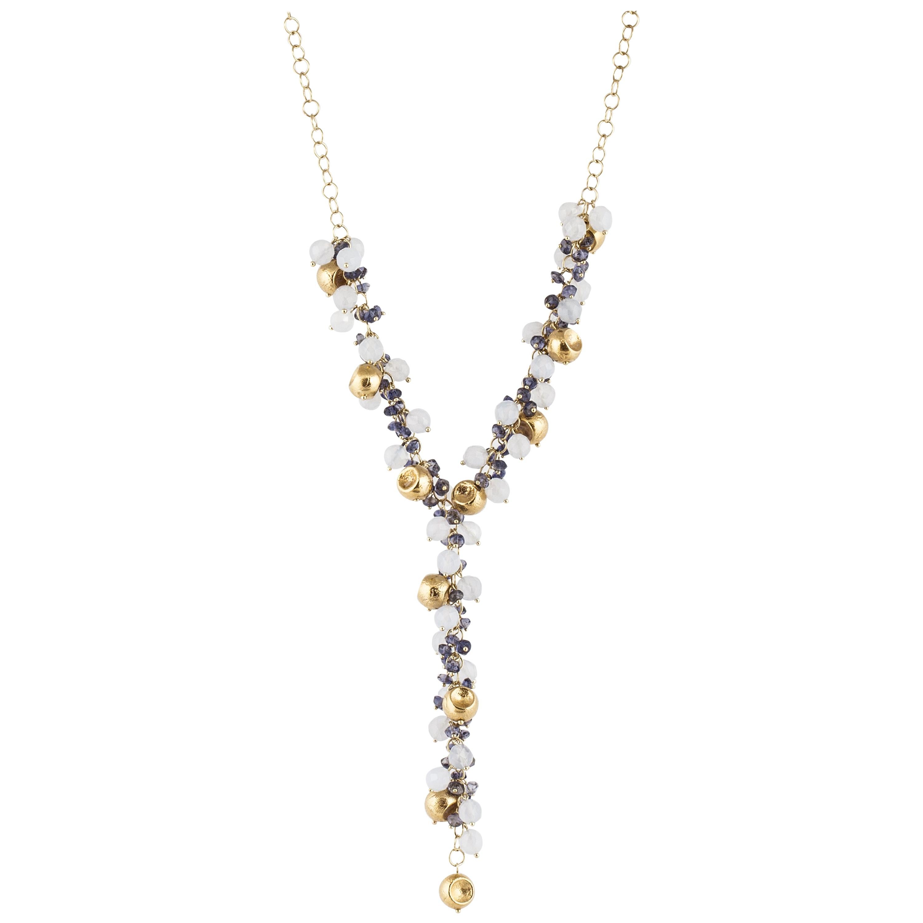  Sapphire and Moonstone Bead Necklace in 18K Gold