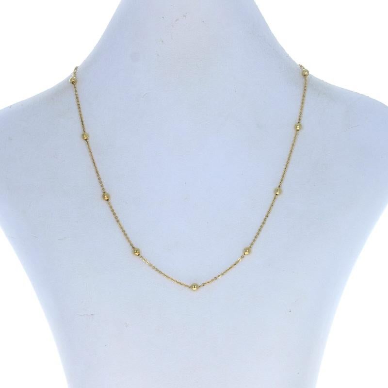 Women's Yellow Gold Bead Station Flat Cable Chain Necklace 15 3/4