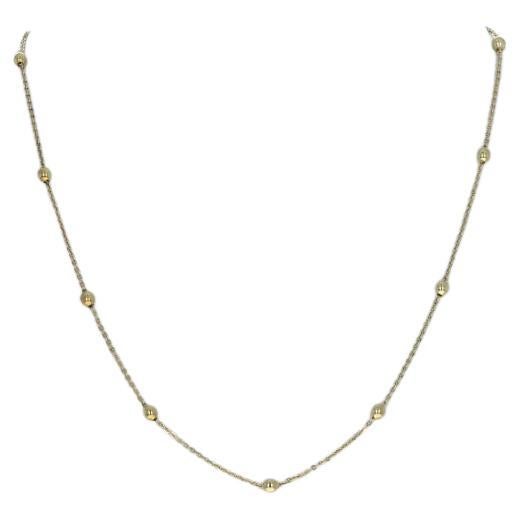 Yellow Gold Bead Station Flat Cable Chain Necklace 15 3/4" - 14k For Sale