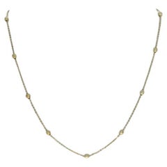 Yellow Gold Bead Station Flat Cable Chain Necklace 15 3/4" - 14k