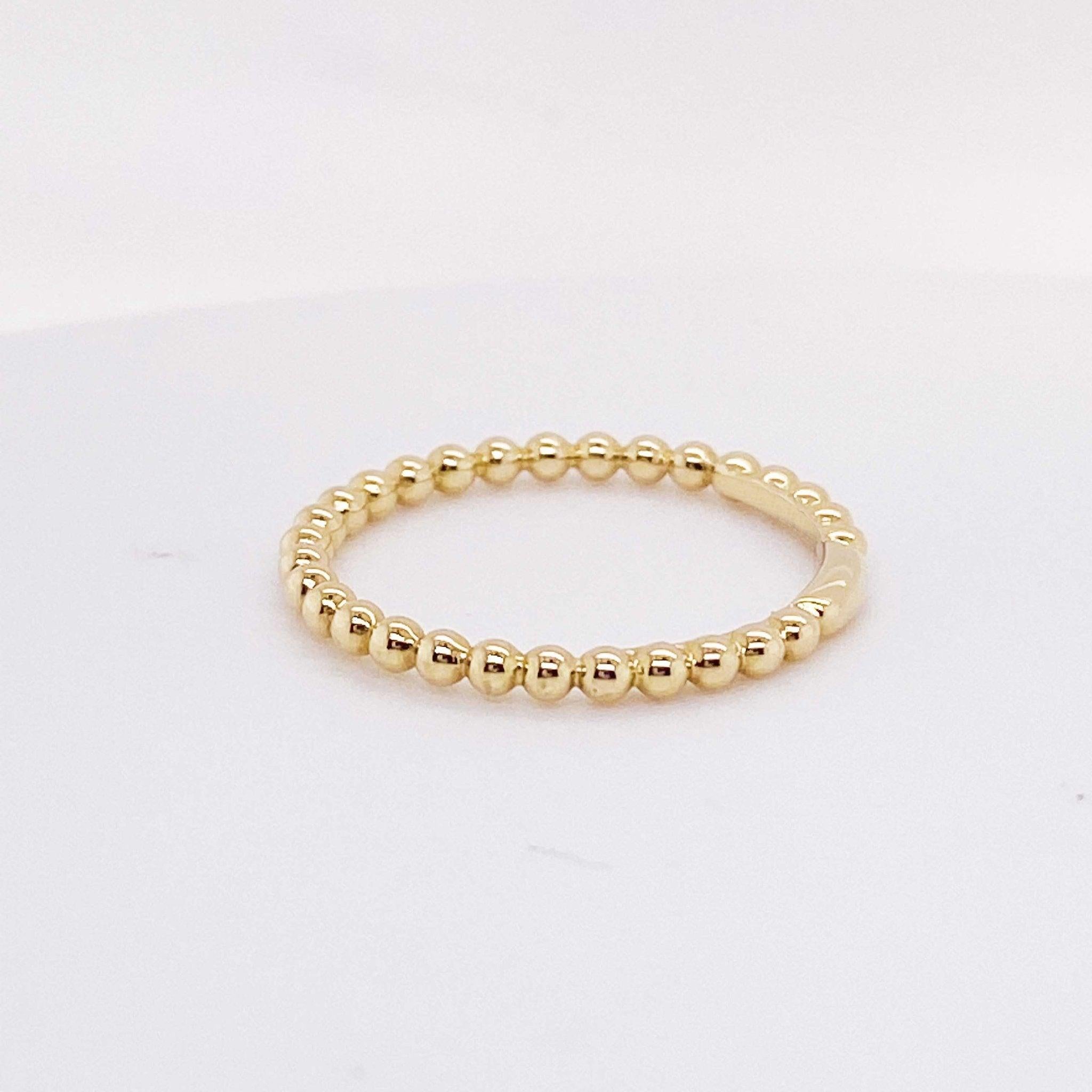 For Sale:  Yellow Gold Beaded Band 14k Gold Stackable Bead Ring Beaded Texture Band Ring 2