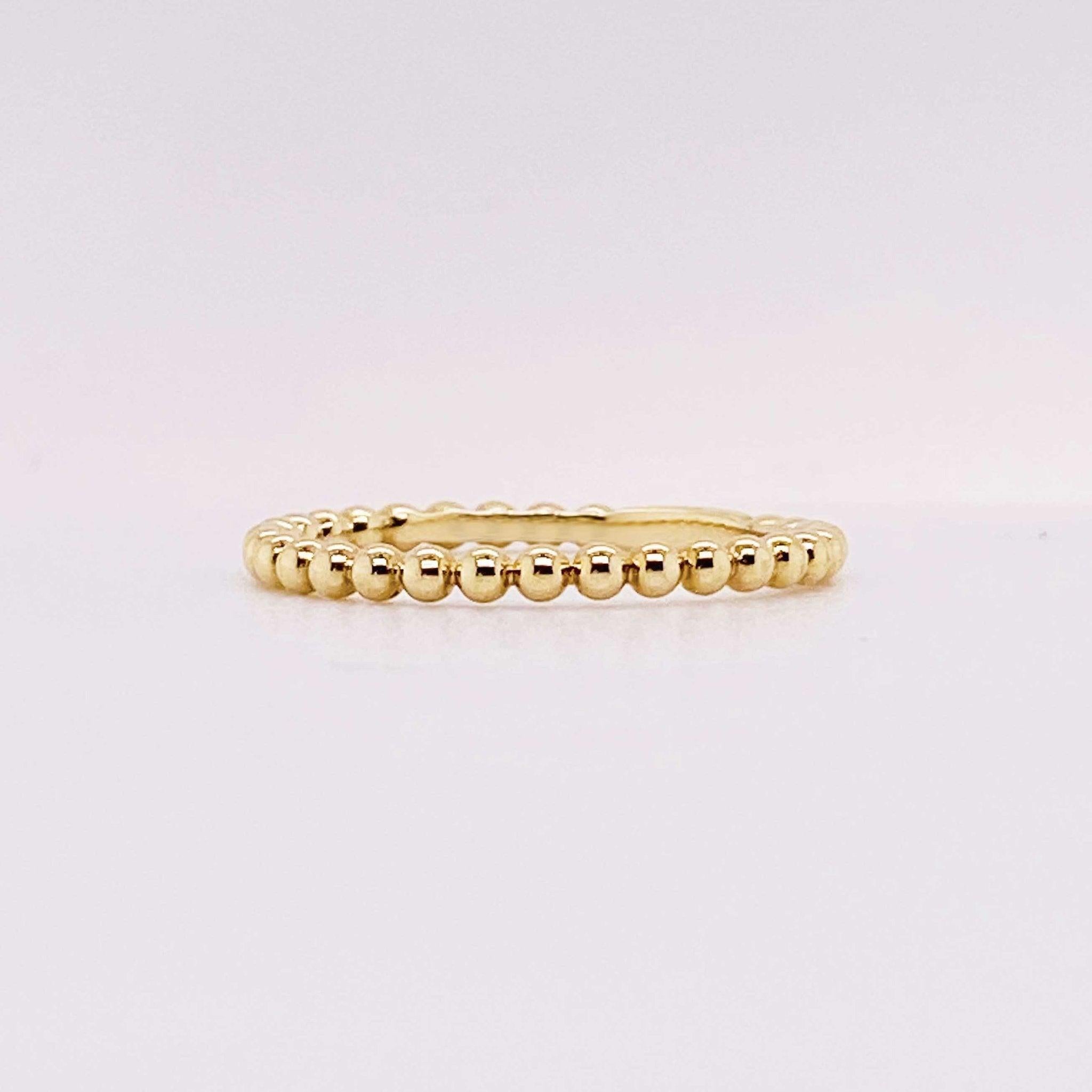 For Sale:  Yellow Gold Beaded Band 14k Gold Stackable Bead Ring Beaded Texture Band Ring 3