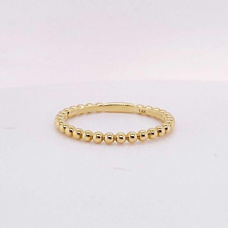 For Sale:  Yellow Gold Beaded Band 14k Gold Stackable Bead Ring Beaded Texture Band Ring 4