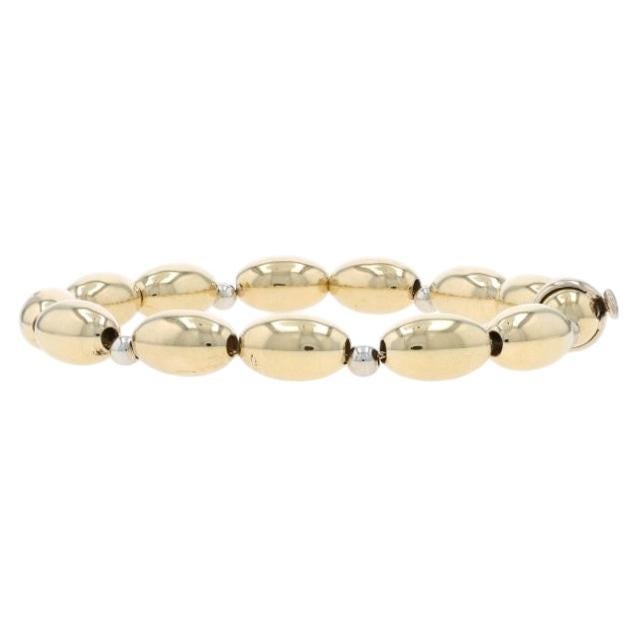 Yellow Gold Beaded Chain Bracelet 8" - 14k For Sale