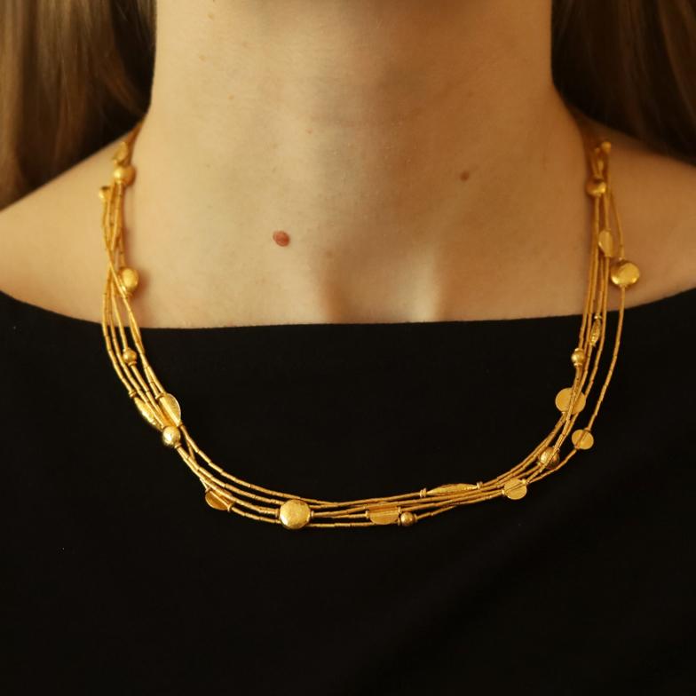 Collier à cinq brins en or jaune - 985 Textured Adjustable Pour femmes en vente