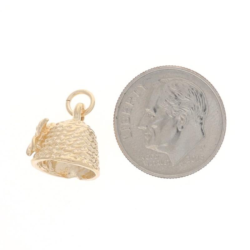 Women's Yellow Gold Bee Skep Charm - 14k Honey Bee Hive Pendant For Sale