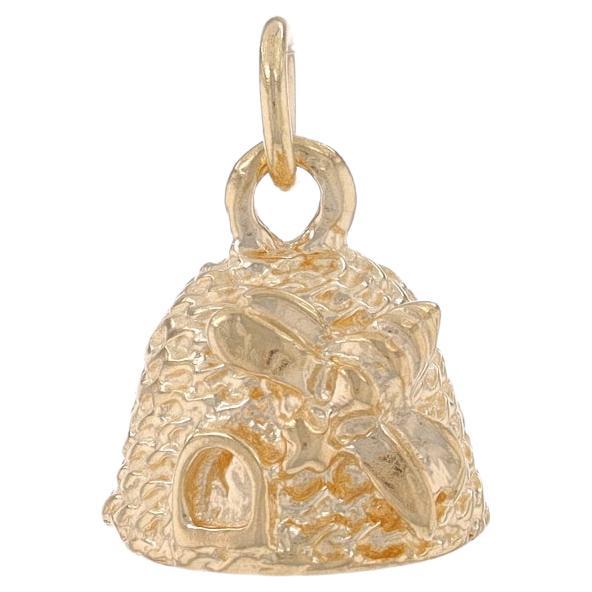 Yellow Gold Bee Skep Charm - 14k Honey Bee Hive Pendant For Sale