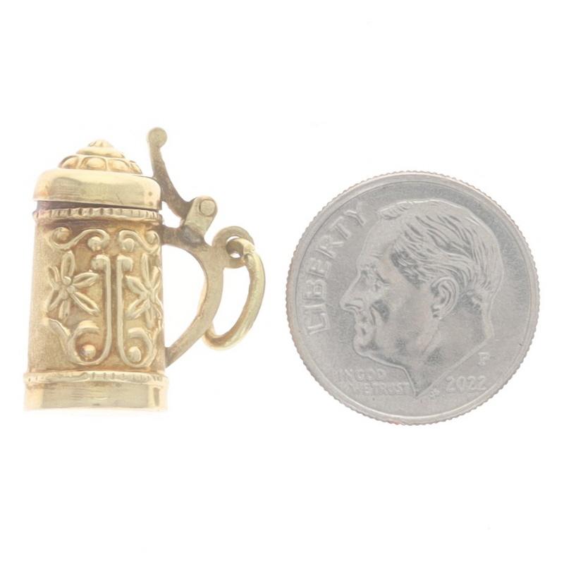 Women's or Men's Yellow Gold Beer Stein Charm - 14k Brewery Beverage Drink Lid Opens For Sale