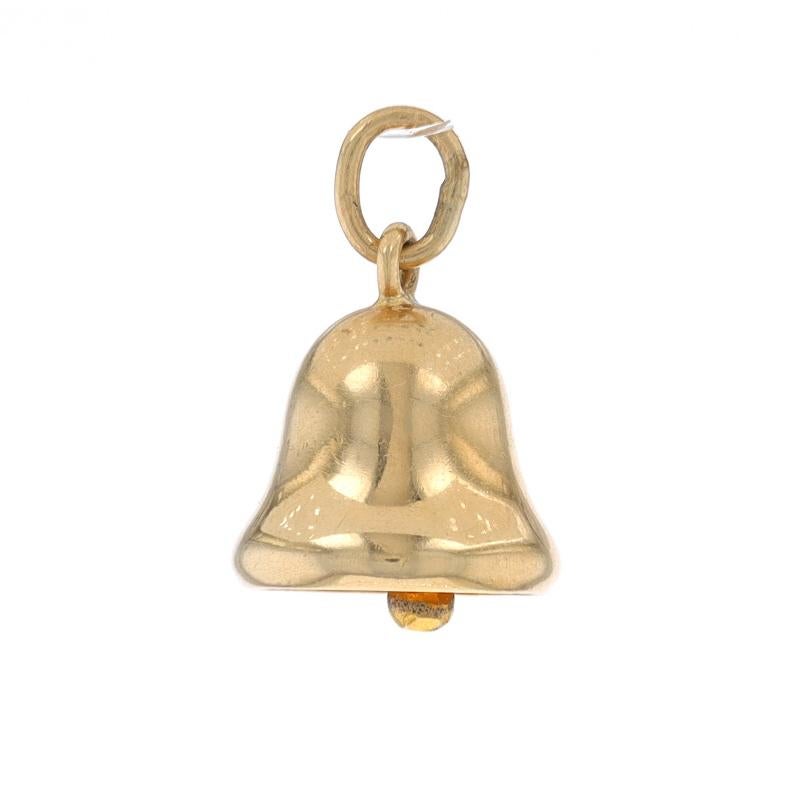 Metal Content: 14k Yellow Gold

Theme: Bell, Instrument
Features: The bell's clapper moves back and forth to produce a soft ringing sound

Measurements

Tall (from stationary bail): 17/32