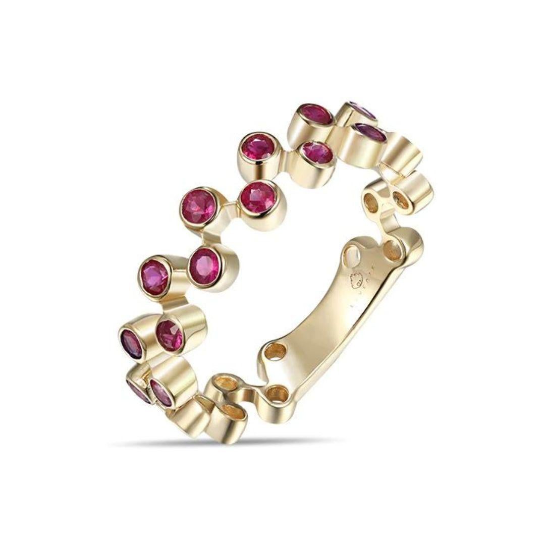 Round Cut Yellow Gold Bezel Rubies Fashion Band For Sale