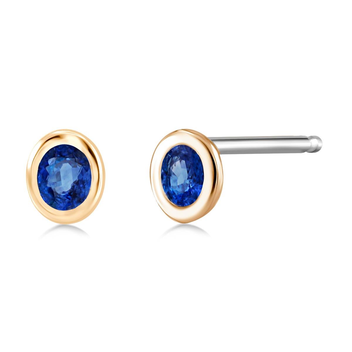 Contemporary Yellow Gold Bezel Set Blue Sapphires Stud Earrings