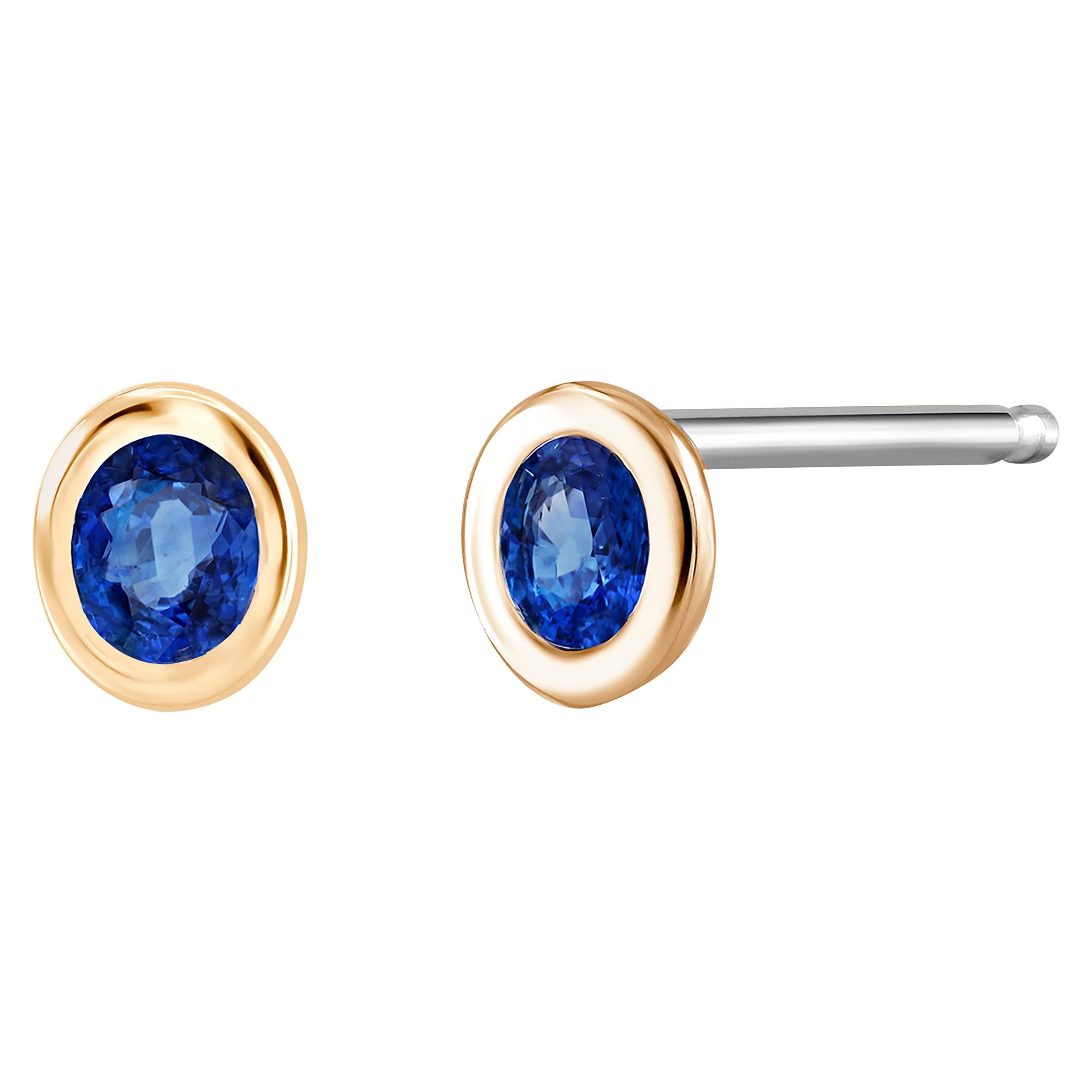 Yellow Gold Bezel Set Blue Sapphires Stud Earrings