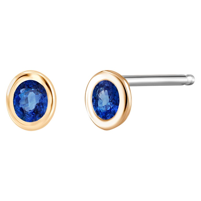 Yellow Gold Bezel Set Blue Sapphires Stud Earrings at 1stDibs