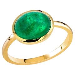 Yellow Gold Bezel Set Cabochon Emerald Solitaire Cocktail Ring