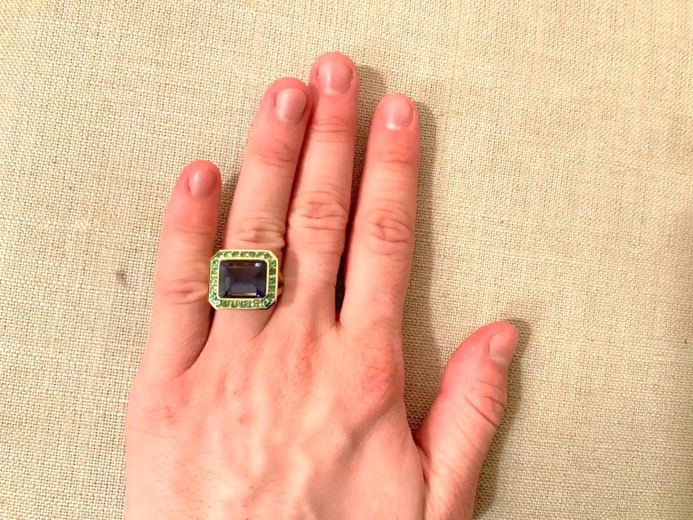 Yellow Gold Bezel Set Citrine with Surrounding Tsavorite Ring For Sale 1