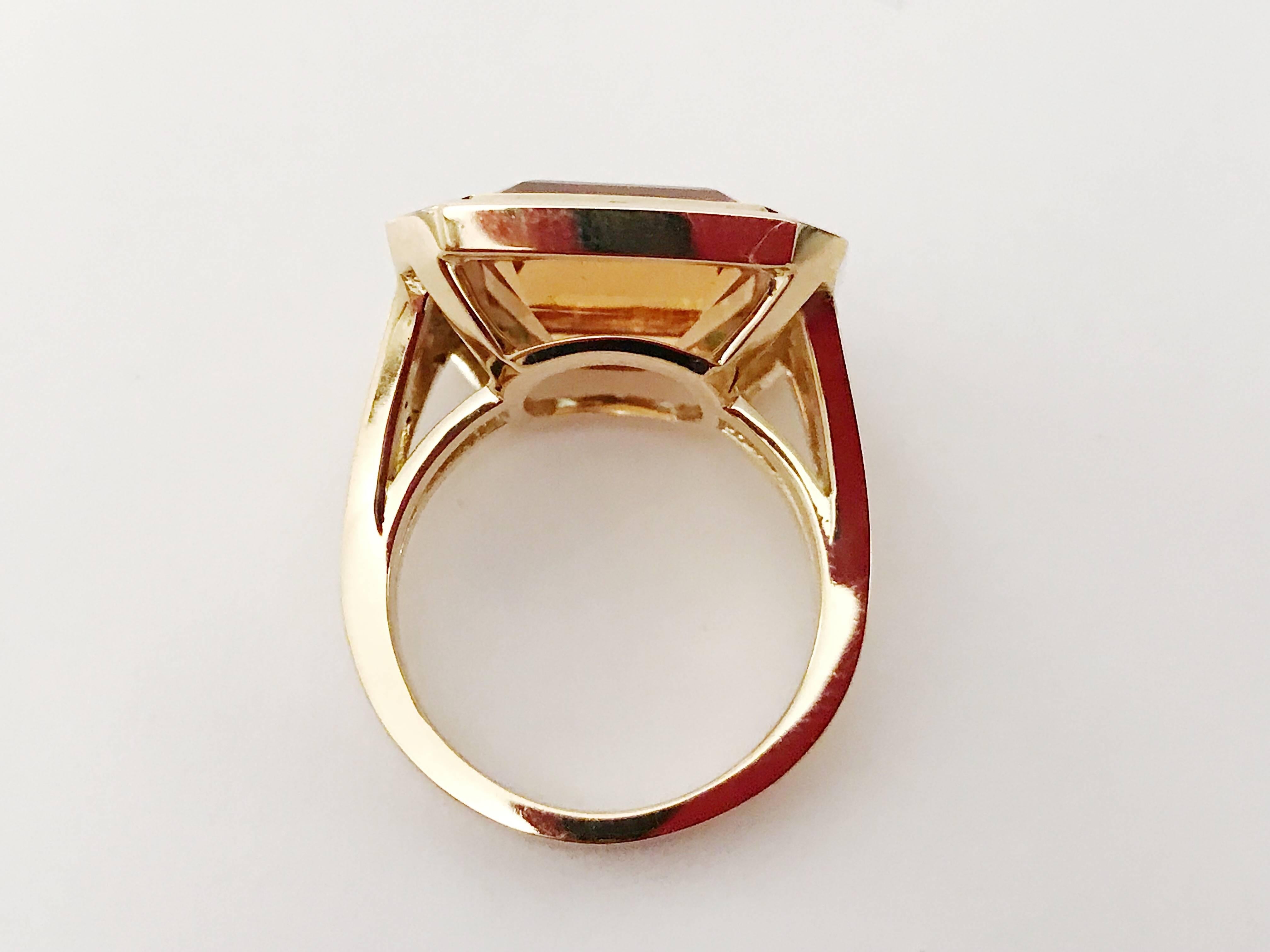 Modern Yellow Gold Bezel Set Citrine with Surrounding Tsavorite Ring For Sale