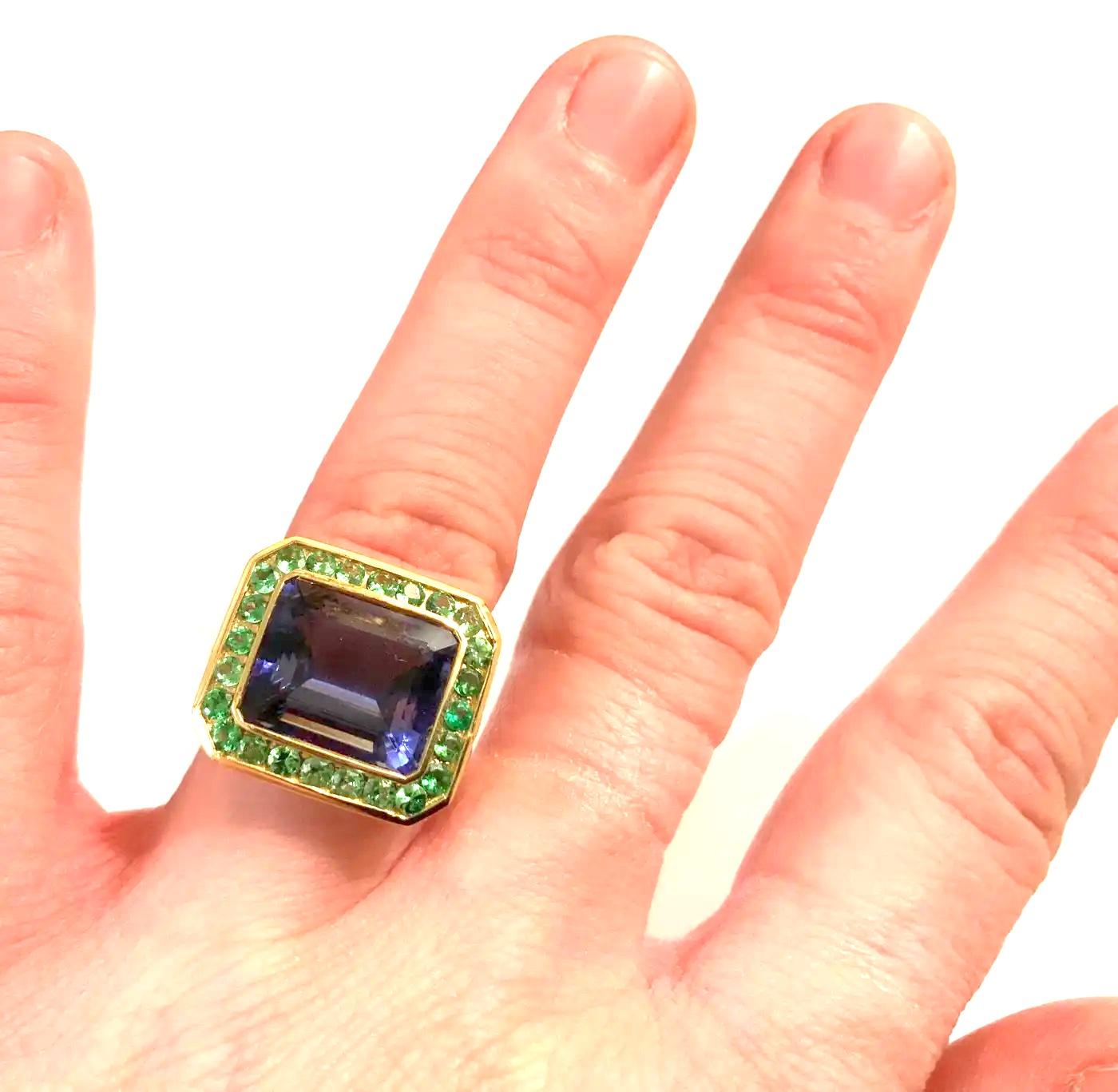 Women's Yellow Gold Bezel Set Citrine with Surrounding Tsavorite Ring For Sale