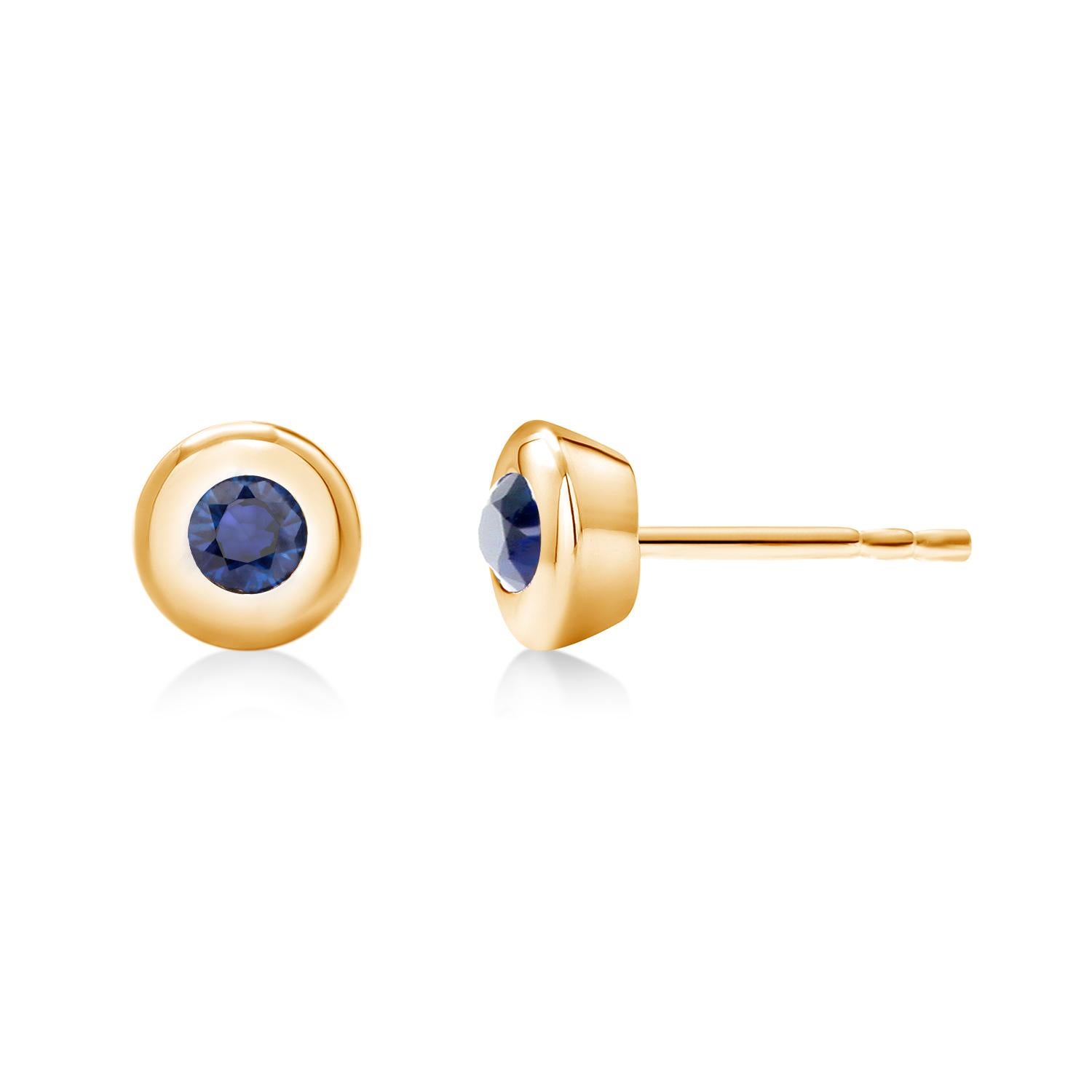 Round Cut Yellow Gold Bezel Set Sapphire Stud Earrings Weighing 0.30 Carat