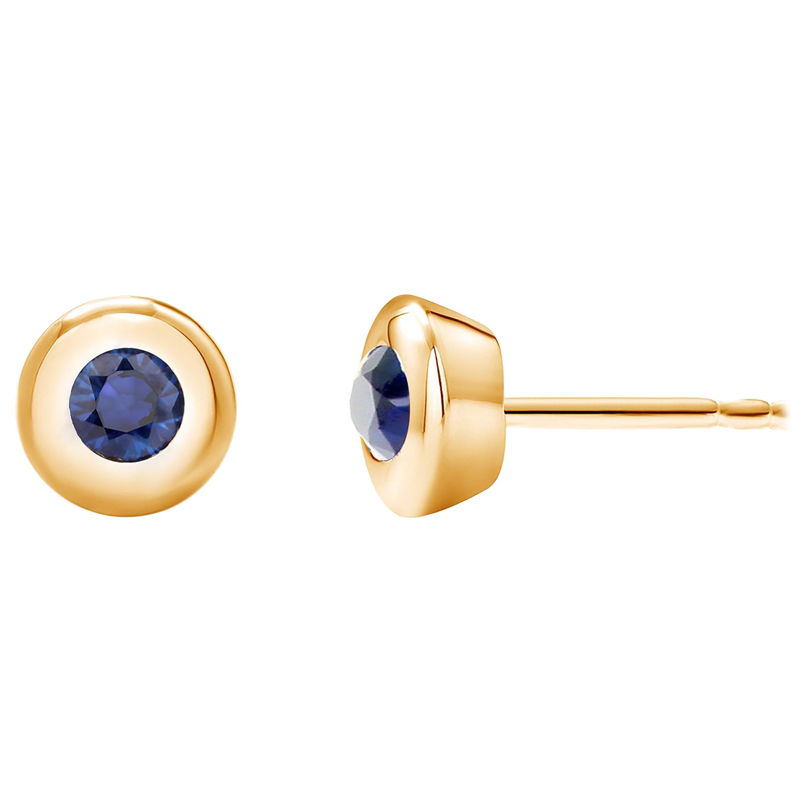 Yellow Gold Bezel Set Sapphire Stud Earrings Weighing 0.30 Carat