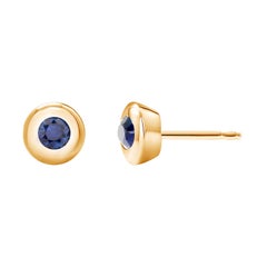 Yellow Gold Bezel Set Sapphire Stud Earrings Weighing 0.30 Carat