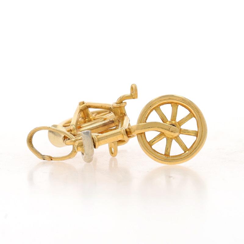 Yellow Gold Bicycle Charm - 18k Cyclist Sports Transportation Moves In Excellent Condition For Sale In Greensboro, NC