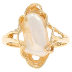 Gelbgold Biwa Perle Cocktail Solitär Bypass Ring - 14k