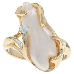 Bague en or jaune avec perle Biwa et diamant - 14k