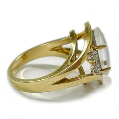 14K Yellow Gold Black Australian Opal Diamond Cocktail Ring, 1990s