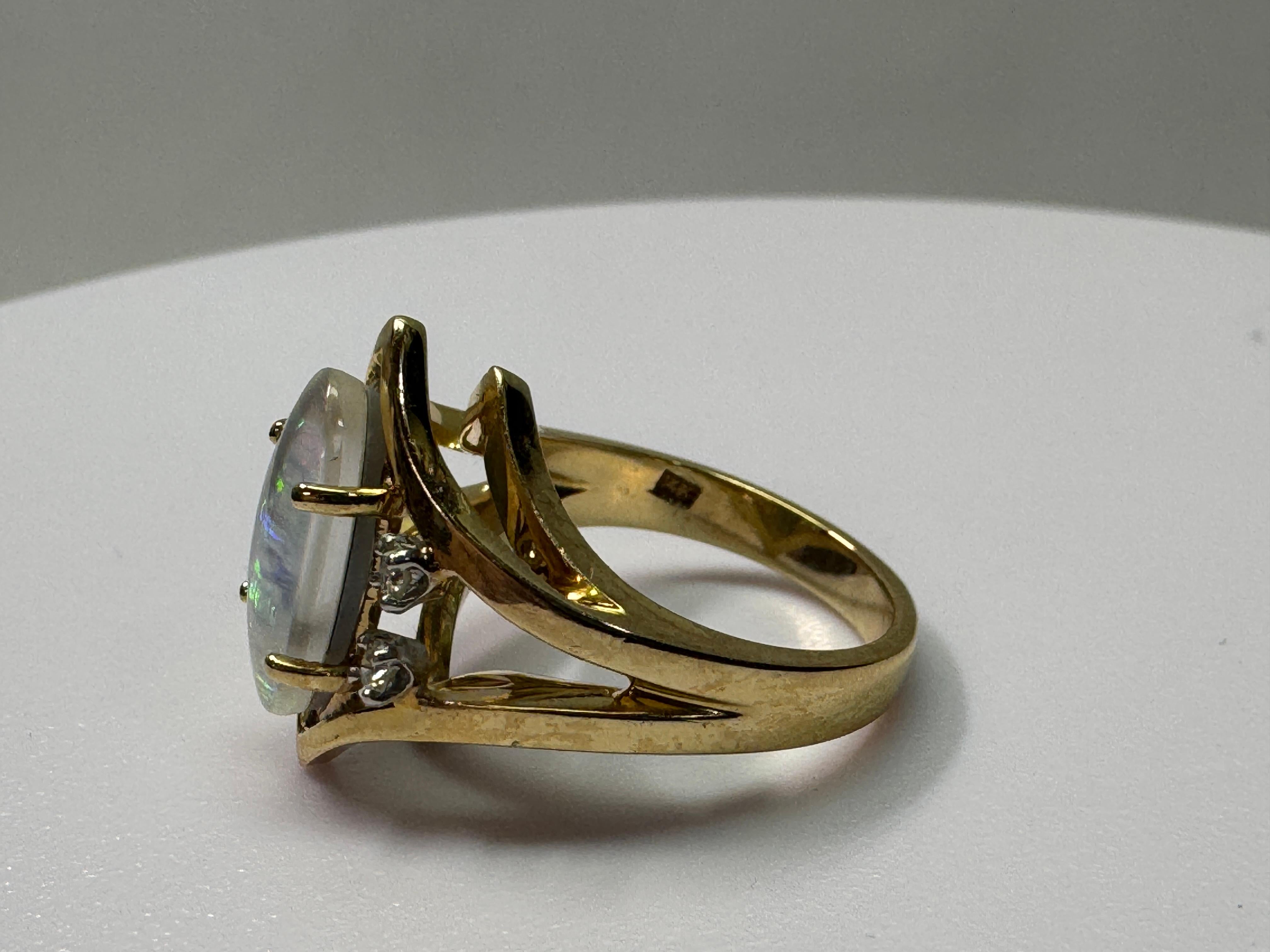 Women's or Men's Yellow Gold Black Austrialian Opal Diamond Ring For Sale