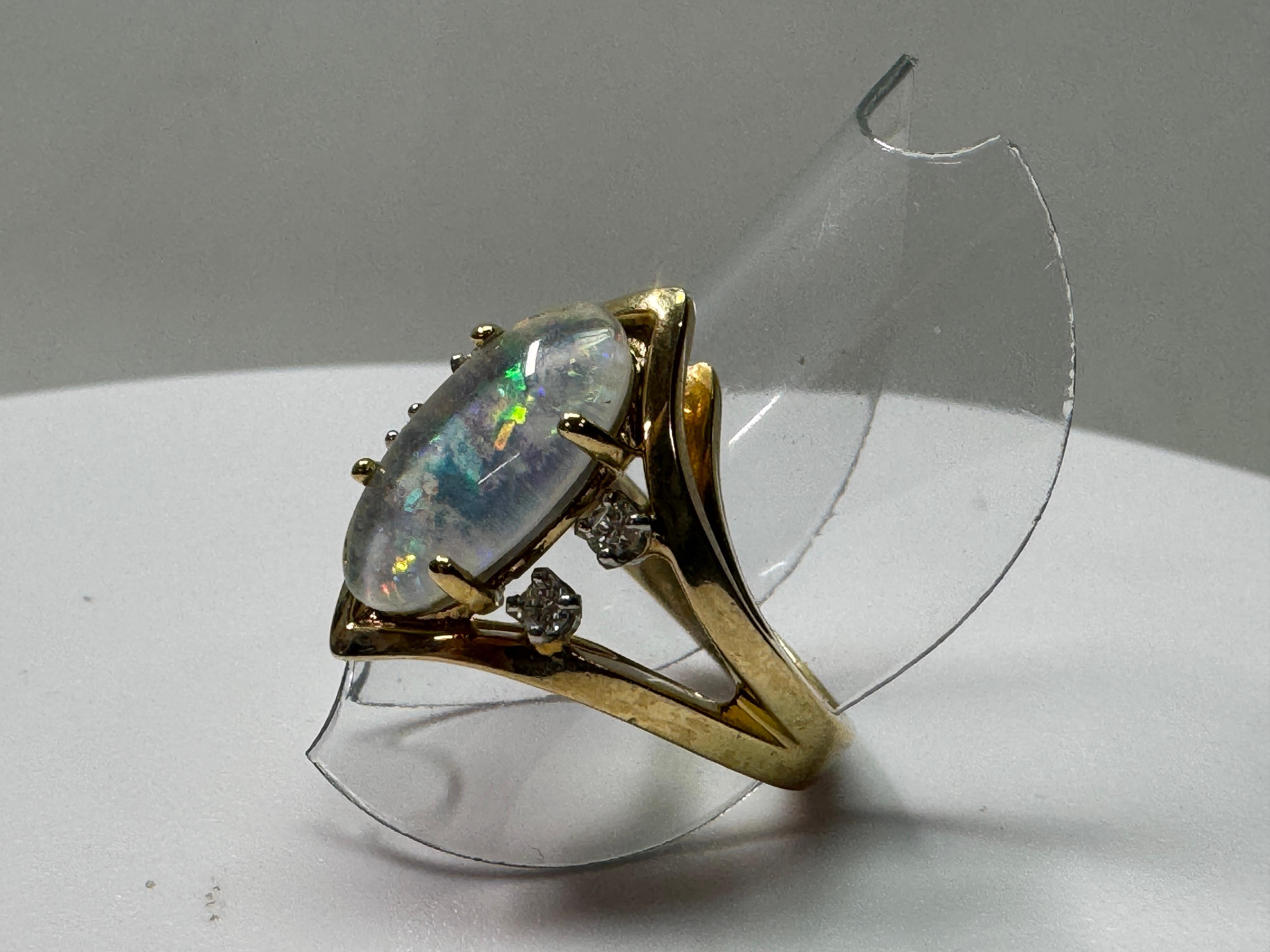 Yellow Gold Black Austrialian Opal Diamond Ring For Sale 1