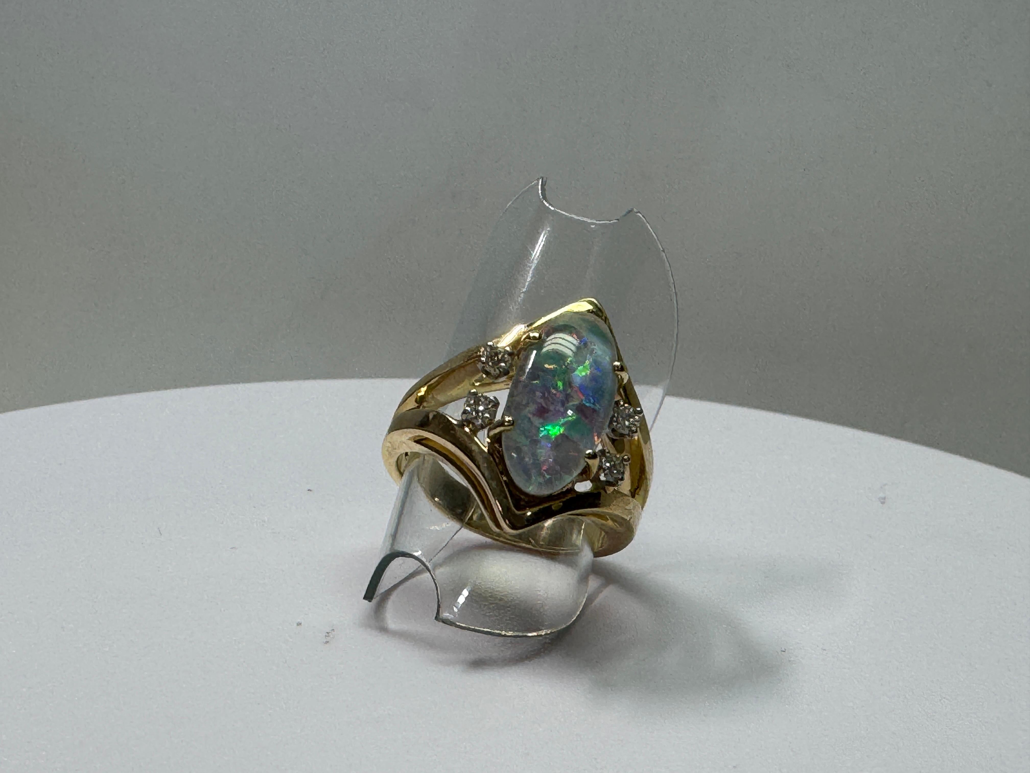 Yellow Gold Black Austrialian Opal Diamond Ring For Sale 2