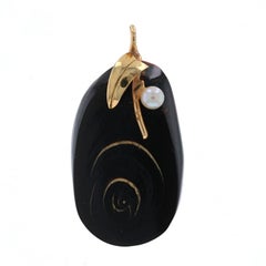 Pendentif or jaune corail noir perle d'Akoya - 14k Floral