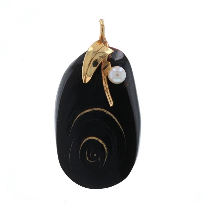 Yellow Gold Black Coral Akoya Pearl Pendant - 14k Floral