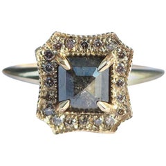 Yellow Gold Black Diamond and Champagne Halo Ring