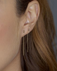 Yellow Gold Black Diamond Bar Threader Earrings