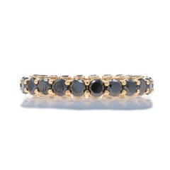 Yellow Gold Black Diamond Eternity Band - 14k Round 3.96ctw Treated Ring Sz 8
