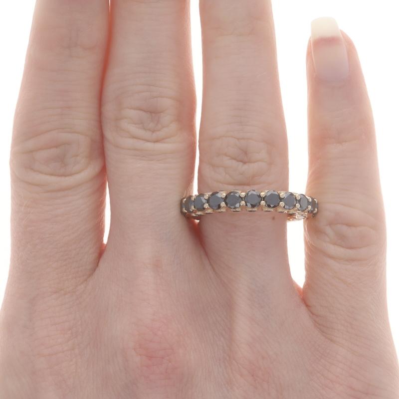 Round Cut Yellow Gold Black Diamond Eternity Band - 14k Round 3.96ctw Treated Ring Sz 8 For Sale