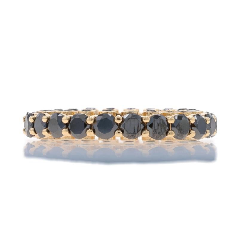 Yellow Gold Black Diamond Eternity Band - 14k Round 3.96ctw Treated Ring Sz 8 In Excellent Condition For Sale In Greensboro, NC