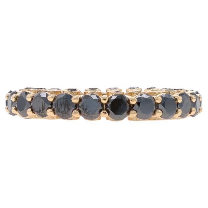 Yellow Gold Black Diamond Eternity Band - 14k Round 3.96ctw Treated Ring Sz 8